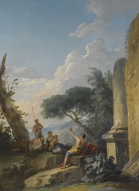 Paesaggio con figure e rovine